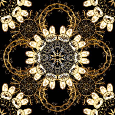 Altın yinelenen öğeleri üzerinde sarı bir renk ile vektör arka plan. Dikişsiz oryantal klasik altın desen.