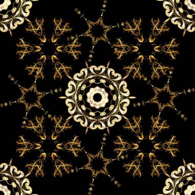 Vektör altın seamless modeli. Oryantal tarzı arabesk altın öğeleri. Sorunsuz altın dokulu bukleler. Sarı renkler seamless modeli.