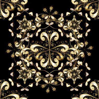 Seamless altın modeli. Vektör şark süsleme. Altın altın elemanları ile sarı renk desen.