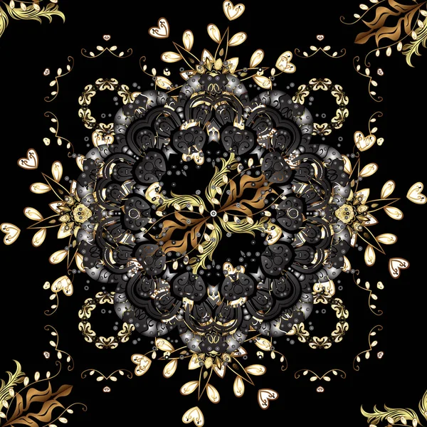 伝統的なベクトルと黄金パターン ダマスク織のシームレスな髪飾り 黒い色の古典的なオリエンタル パターン — ストックベクタ