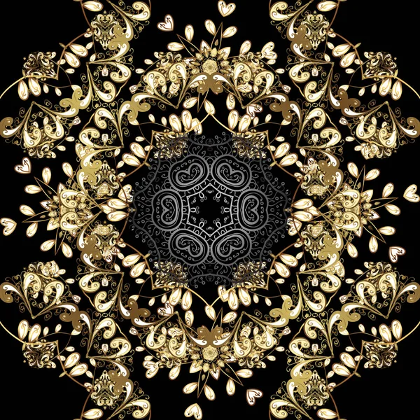 Damask Seamless Pattern Design Vector Seamless Pattern Black Colors Golden — Stock Vector