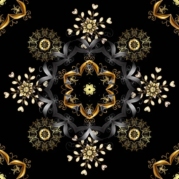 Colores Negros Con Elementos Dorados Patrón Vectorial Dorado Rizos Textura — Archivo Imágenes Vectoriales