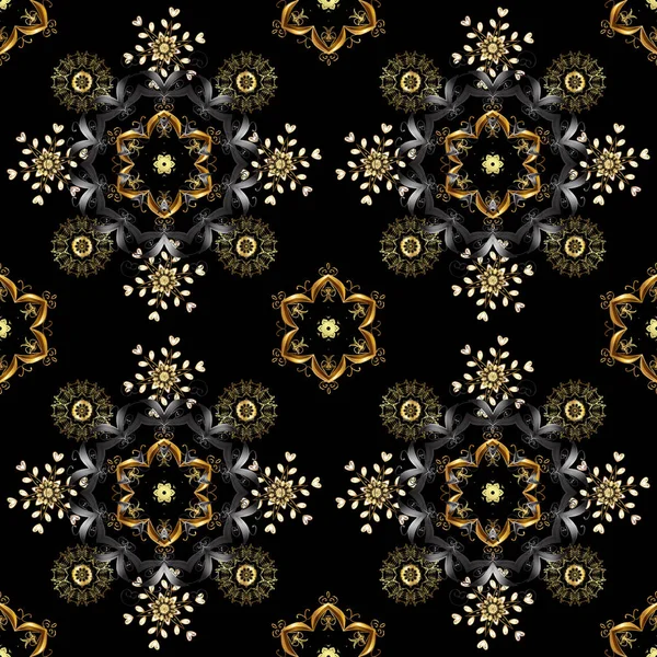 Vector Impresión Textil Dorado Baldosas Florales Patrón Dorado Sobre Colores — Archivo Imágenes Vectoriales