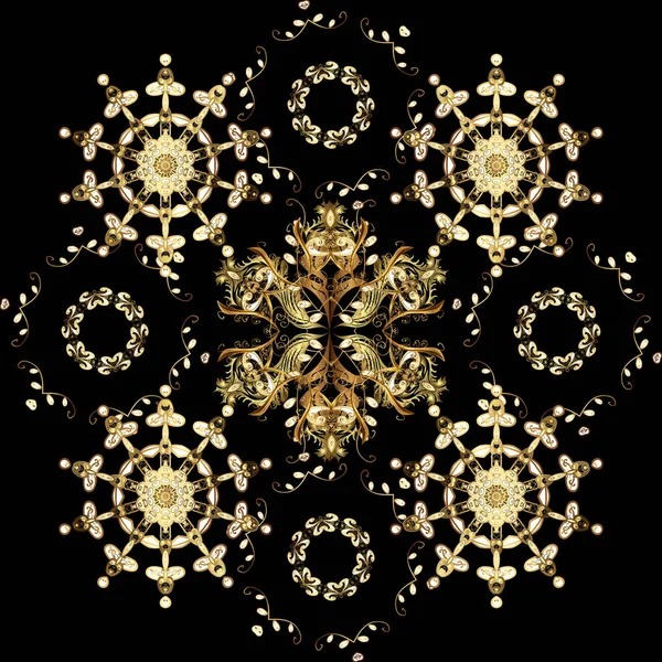Vektorillustration Sömlös Medeltida Kungliga Blommönster Guld Gula Färger Dekorativa Symmetri — Stock vektor