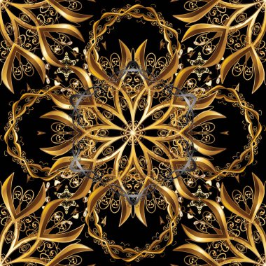 Sarı renkler altın elemanları ile Seamless modeli. Vektör şark süsleme. Dikişsiz altın desen.