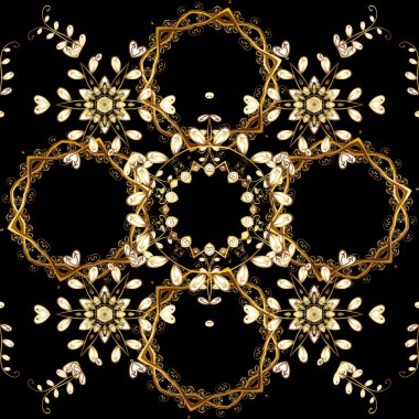 İslam tasarım. Çiçek fayans. Dikişsiz desen şark süsleme. Altın elemanları ile sarı renkleri altın izi. Vektör altın tekstil baskı.