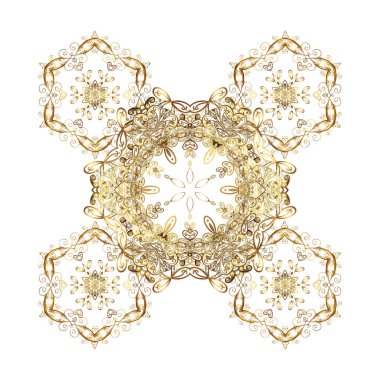 Soyut kış altın süs. Yuvarlak vektör kar tanesi. Vektör çizim. İyi kar tanesi. Renkli arka plan üzerinde izole sevimli kar taneleri.