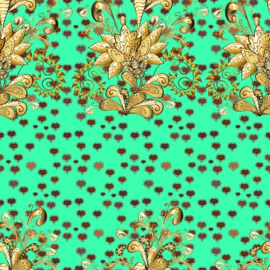 Sevimli çiçek vektör desen. Düz çiçek öğeleri tasarım. Yaz tema Dikişsiz desen arka plan rengi. Yeşil, kahverengi ve sarı renkler çiçekler.