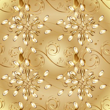 Damasko Dikişsiz desen tasarımı için. Vektör renkler altın elemanları ile seamless modeli.