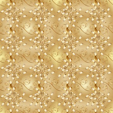 Antika altın yinelenebilir kroki. Damasko Dikişsiz desen yinelenen arka plan. Altın öğesi renkler. Barok tarzı altın çiçek süsleme.