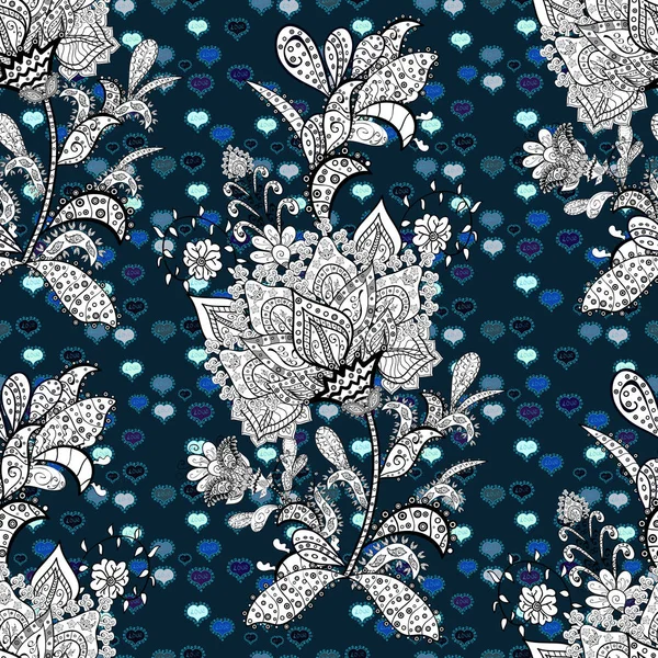 Seamless Cute Fabric Pattern Stock Vector Illustration Black Blue White — Stock Vector