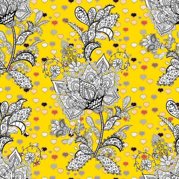 Fiori Sui Colori Bianco Nero Giallo Colore Primavera Tema Senza — Vettoriale Stock