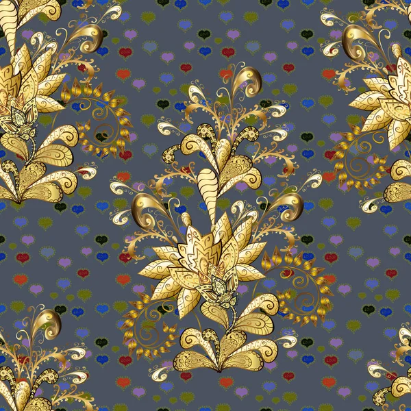 Orientalischer Vektor Klassisch Braun Gelb Und Blau Und Goldenes Muster — Stockvektor