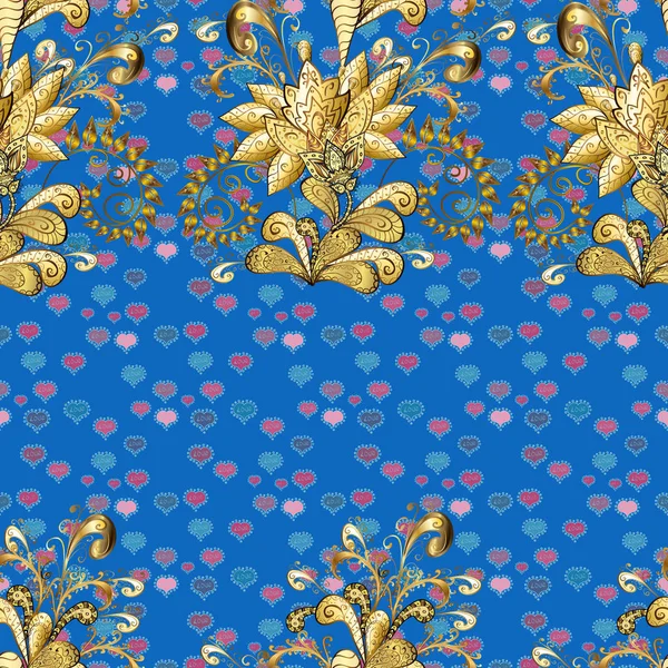 Golden Floral Sieraad Barokke Stijl Damast Naadloze Patroon Herhalende Achtergrond — Stockvector