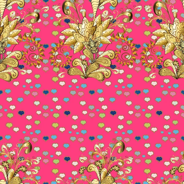 Vector Illustration Golden Seamless Pattern Brown Pink Yellow Colors Golden — Stock Vector