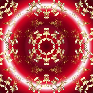 Vektör altın süs desen. Süs altın dokulu bukleler. Kırmızı, pembe ve nötr renkler süs desen. Oryantal tarzı arabesk altın öğeleri.