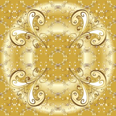 Dekoratif desen sarı, bej ve nötr renkler. Vektör altın süs desen. Oryantal tarzı arabesk altın öğeleri. Süs altın dokulu bukleler.