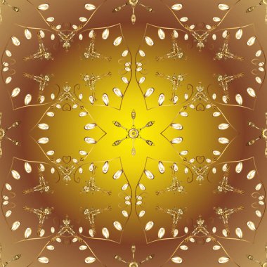 Süslü dekorasyon. Vektör çizim. Kahverengi, sarı ve bej renkler Şam altın soyut çiçek süs deseni.