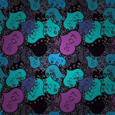 Siyah, mor ve mavi renkler çizim kroki tarzı. Valentine': s gün. Kağıt ambalaj. Kalp Doodle. Soyut kesintisiz aşk desen. Vektör.