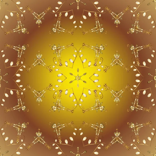 Ornamento Floral Dourado Estilo Barroco Damasco Padrão Ornamental Repetindo Fundo —  Vetores de Stock