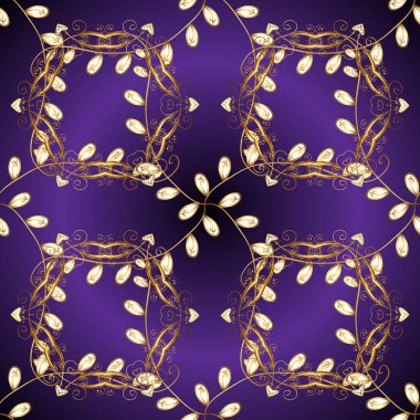 Çiçek desenli altın metal. Vektör altın çiçek süsleme brokar Tekstil ve cam desen. Süs altın desen. Mor, kahverengi ve gri renkleri altın elemanları ile.
