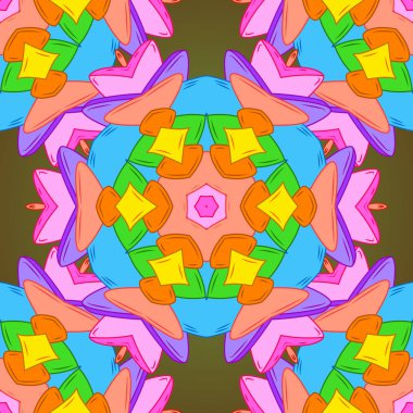 Dikişsiz desen zarif dekoratif süsleme moda için baskı, karalama defteri, ambalaj kağıdı, kroki. Turuncu, mavi ve yeşil renkler vektör çizim resimleri.