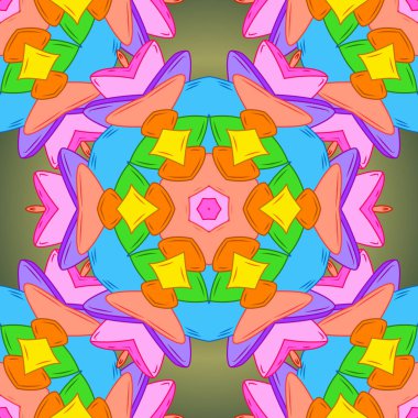 Vektör. Sorunsuz karalamalar yeşil, turuncu ve mavi renkler. Vintage. Şık kumaş deseni.