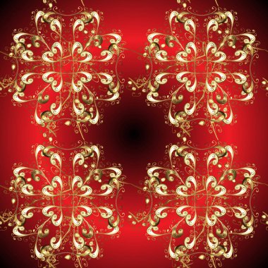Kırmızı, kahverengi ve bej renkler altın elemanları ile geleneksel klasik altın vektör desen. Barok tarzında dekoratif şark süsleme.