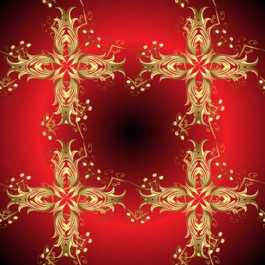 Kırmızı, kahverengi ve sarı ve altın desen. Zarif vektör Klasik desen. Yinelenen öğeleri ile süs arka plan.