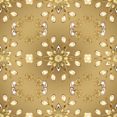 Altın şablonu. Seamless modeli altın öğeleri. Vintage kartı, kroki, ambalaj, Tekstil için tasarım. Vektör çizim. Çiçek klasik doku. Kraliyet retro bej renkler.