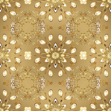 Geleneksel vektör ve altın desen. Damasko sorunsuz süsleme. Bej renkler üzerinde klasik oryantal desen.