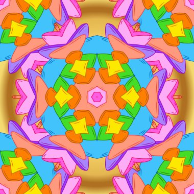 Doodles'ın mavi, pembe ve turuncu renkler. Dikişsiz desen baskı. Tasarım. Düz öğeleri. Vektör. İhale kumaş deseni.