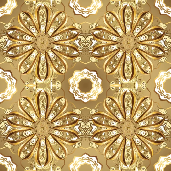 Векторний Східний Орнамент Безшовний Золотий Візерунок Золотий Візерунок Бежевих Кольорах — стоковий вектор