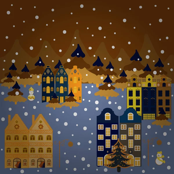 Increíble Casa Hadas Decorada Navidad Bosque Mágico Ilustración Vectorial Postal — Vector de stock