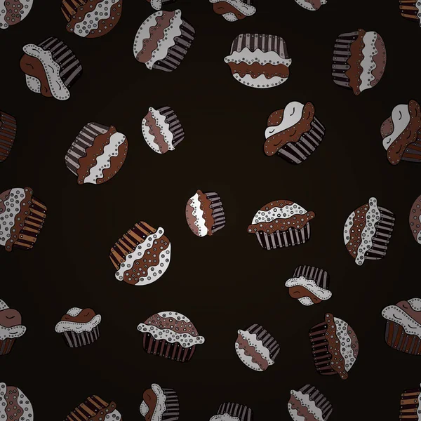 Illustration Vectorielle Pour Conception Affiches Alimentaires Sans Couture Avec Cupcake — Image vectorielle