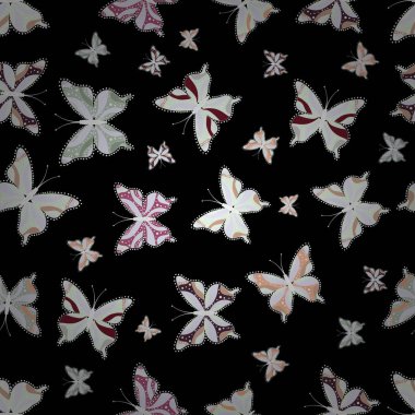 Vektör çizim. Egzotik hayvanlar. Mükemmel arka plan tasarımı kumaş, kağıt, sarmalayıcıları ve kroki için. Sorunsuz. Siyah, gri ve tarafsız kelebekler.