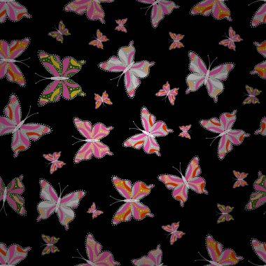 Gri, pembe ve siyah renkleri çizimde. Giysi, Erkek, kız, kroki için soyut seamless modeli. Vektör kelebekler ile. Vektör.