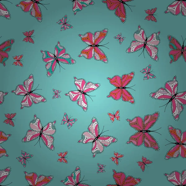 向量例证 在简单的风格 抽象可爱的蝴蝶在蓝色 粉红色和白色的颜色 — 图库矢量图片