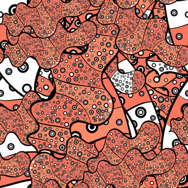 Dikişsiz desen baskı. Moda kumaş deseni. Vektör. Doodles'ın siyah, beyaz ve turuncu renkler.