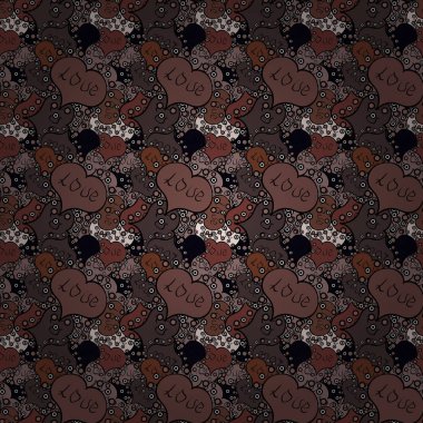 Vektör çizim. Sorunsuz Sevgililer kalp kalp ile seamless modeli seviyorum. Güzel pembe, siyah ve kahverengi renkleri öğeleri. Düğün arka plan tasarım seviyorum.