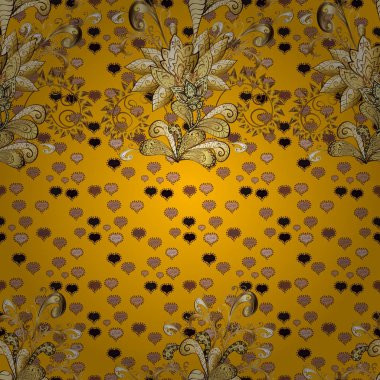 Damasko klasik altın Dikişsiz desen. Sarı, kahverengi ve bej renkler altın elemanları ile altın seamless modeli. Vektör arka plan öğeleri tekrarlayan olan. Vektör çizim.