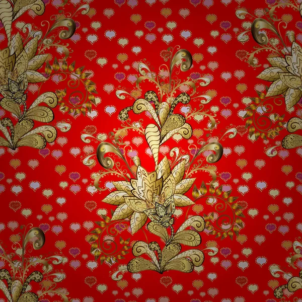 巴洛克式风格的黄金花卉装饰 红色和米色上的金色元素 的背景 金色花卉无缝图案 — 图库矢量图片