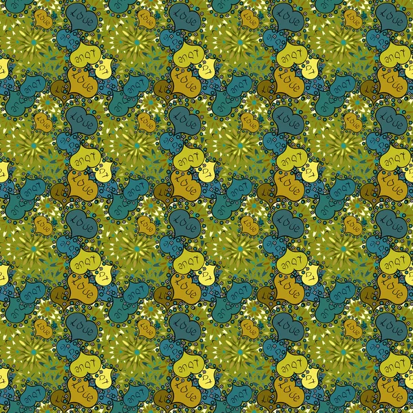 Verde Amarillo Azul Corazones San Valentín Textura Textura Fondo Ilustración — Vector de stock