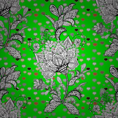 Vektör doku. Seamless modeli güzel kumaş arka plan. Resimde. Beyaz, siyah ve yeşil renkler üzerinde karalamalar.