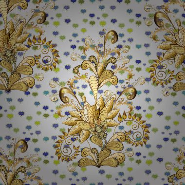 Geleneksel şark süsleme. Klasik vektör altın Dikişsiz desen. Klasik vintage arka plan. Sarı, gri ve kahverengi renkleri altın elemanları ile altın desen.