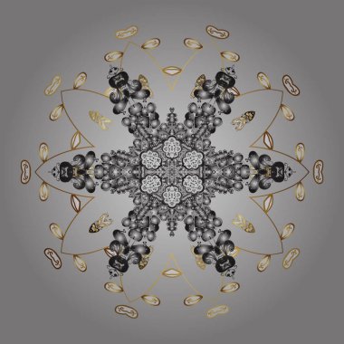 Altın renkli kristal kar tanesi. Vektör illüstrasyonu.