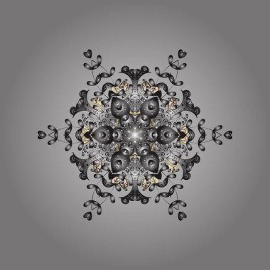 Vektör çizim. Kar tanesi vektör desen. Bir altın renkleri üzerinde kar taneleri. Renkli arka plan üzerinde izole sevimli kar taneleri.