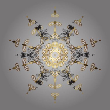 Düz yatıyordu. Kış desen kar tanesi altın renkleri üzerinde yapılmış. Vektör çizim. Kış konsepti.