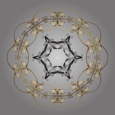 Güzel soyut kar taneleri tasarım vektör. Düz kar doodle simgeler, kar siluet Noel afiş, kartları için altın renkte pul. Yeni yıl kar tanesi.