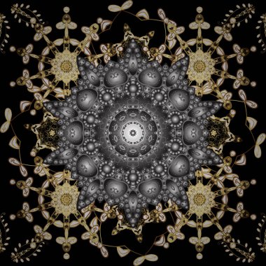 Siyah, gri ve kahverengi renkleri altın elemanları ile sorunsuz vintage desen. Noel, kar tanesi, yeni yıl. Siyah, gri ve kahverengi renkleri altın elemanları ile altın seamless modeli.